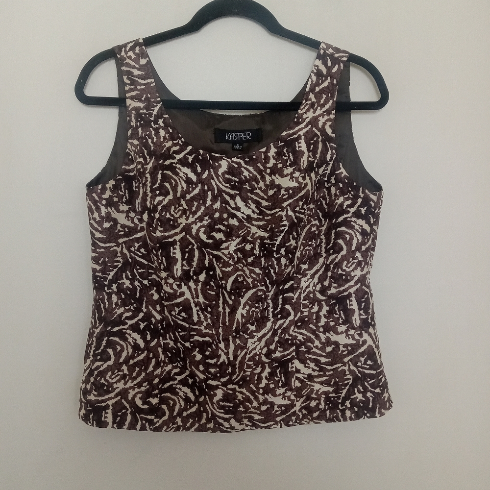 Kasper Size 8 Abstract Floral Paisley Pattern Silk Tank Camisole Shell Top